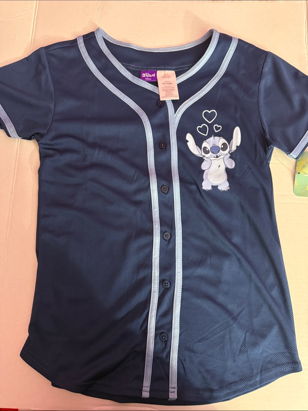 Disney Navy & Light Blue Stitch Button-Front Tee